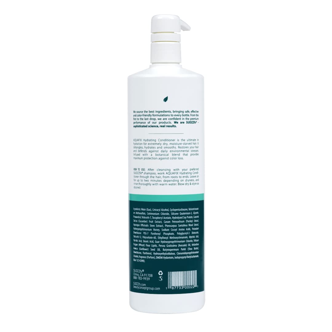 SUDZZFX AquaFix conditioner jar closeup shows rich formula for deep hydration.