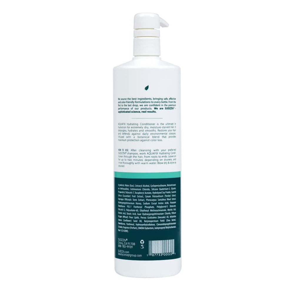 SUDZZFX AquaFix conditioner jar closeup shows rich formula for deep hydration.