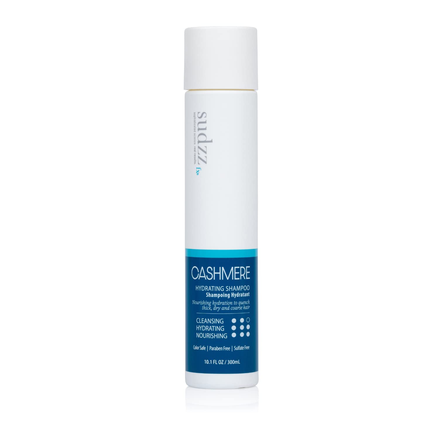 SUDZZFX Cashmere Hydrating Shampoo bottle emphasizes moisture