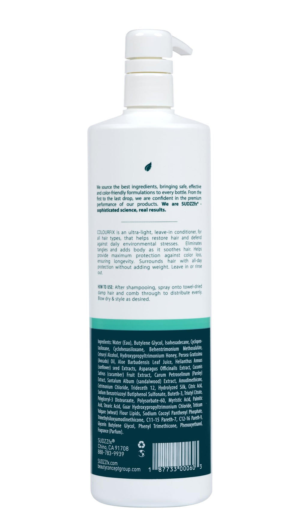 SUDZZFX ColourFix Leave-In Conditioner spray mist showing even distribution for protected color.