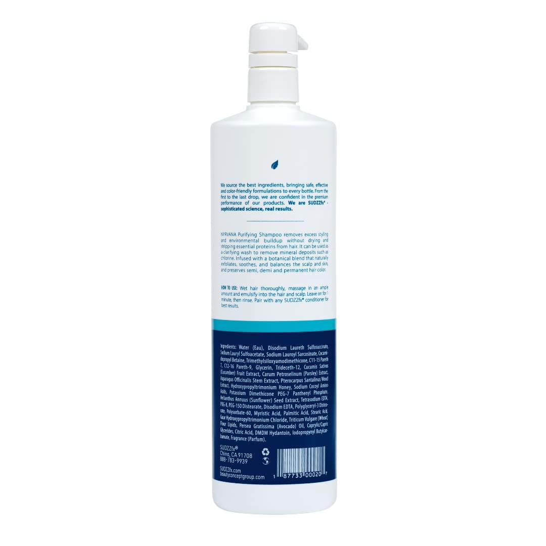 SUDZZFX Nyrvana Purifying lather showcases a refreshing cleanse for all hair types.