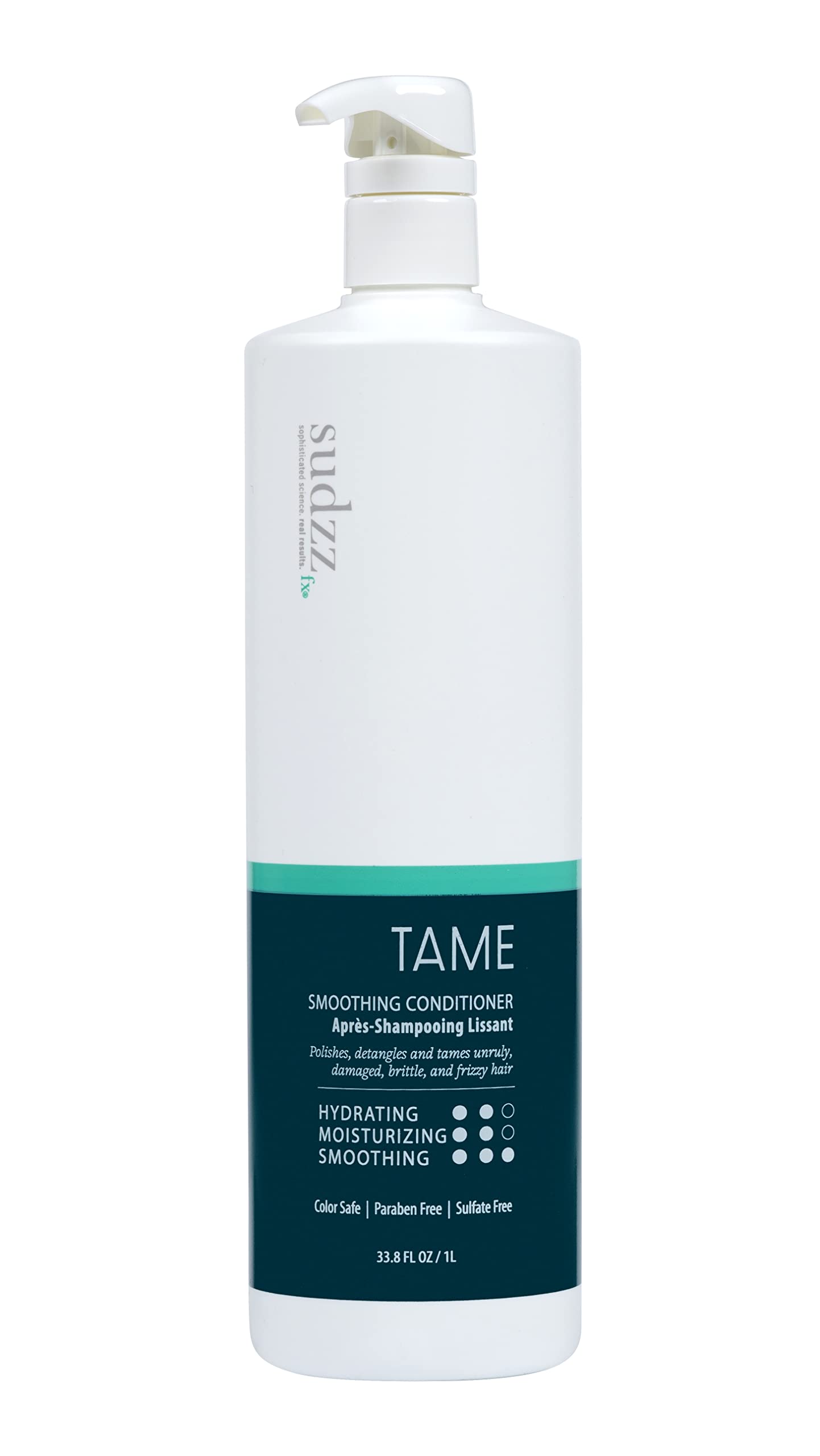 SUDZZFX TAME smoothing conditioner bottle delivering hydrating frizz control