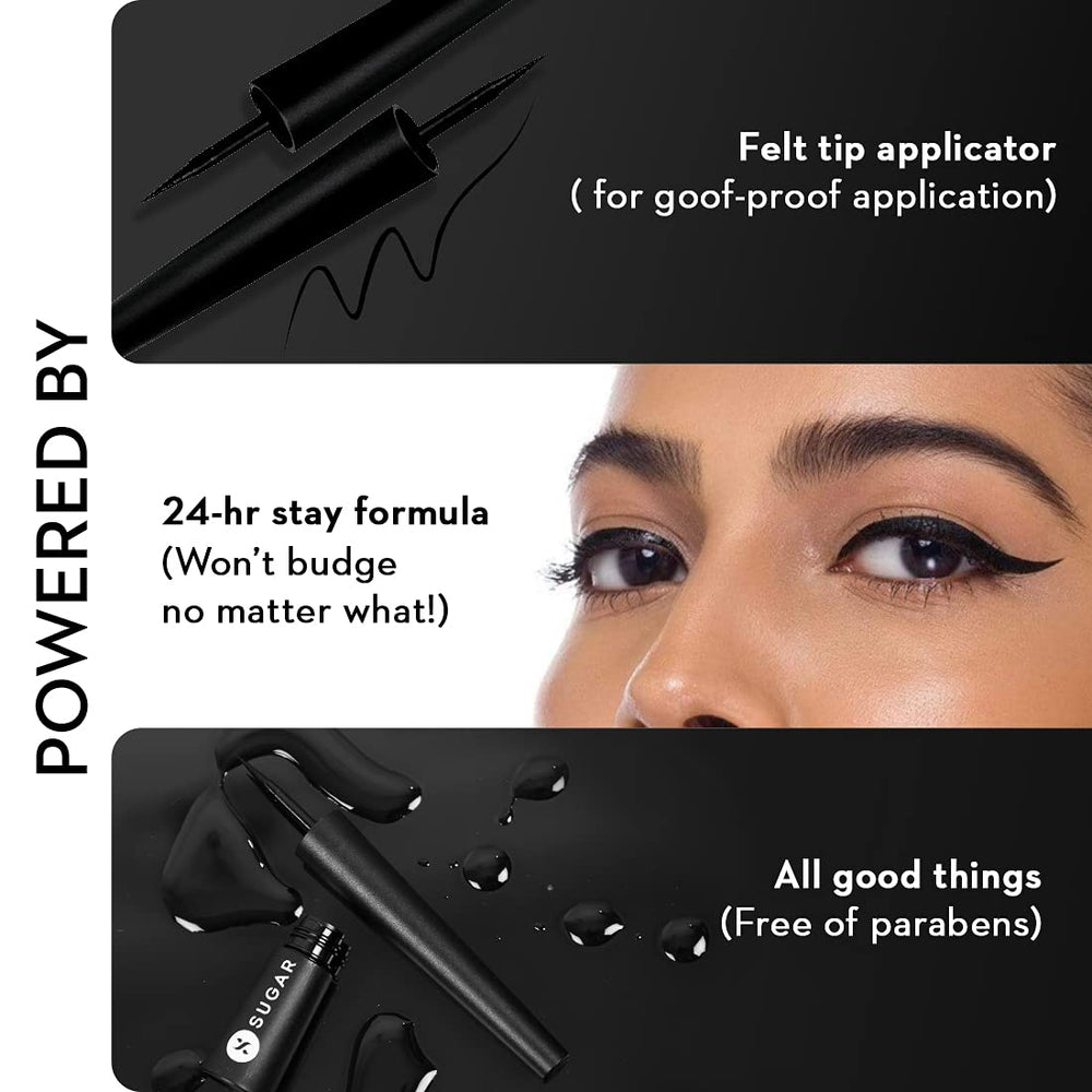 SUGAR Gloss Boss 24HR Eyeliner black swatch on arm shows rich pigment