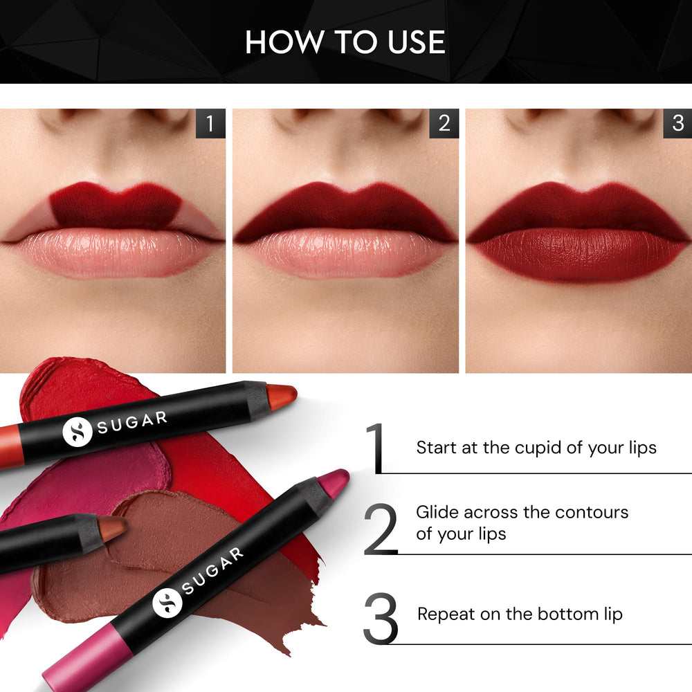 Swatches showing rich matte color of SUGAR Matte As Hell Crayon Lipstick