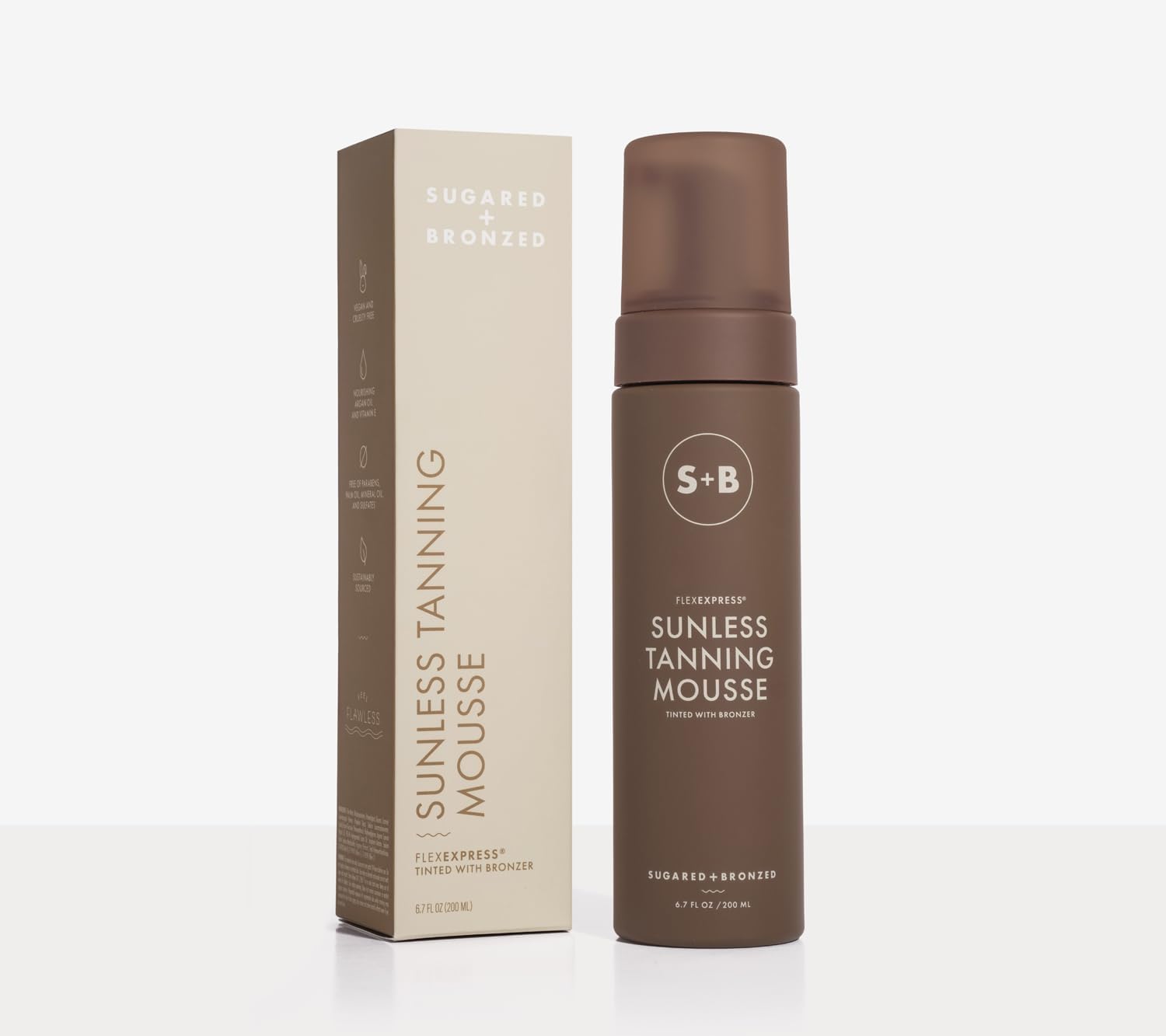 SUGARED + BRONZED self-tanner drying quickly for comfortable wear.