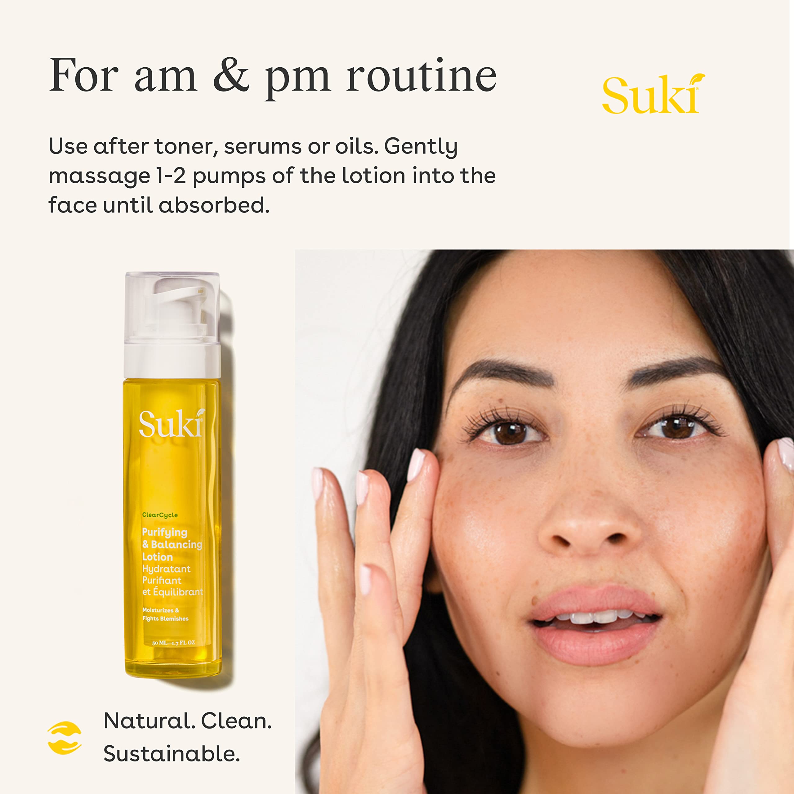 Suki Day Lotion texture closeup, lightweight non-greasy finish
