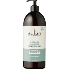 Sukin Natural Balance Conditioner bottle shown with focus on balanced moisture for shiny hair