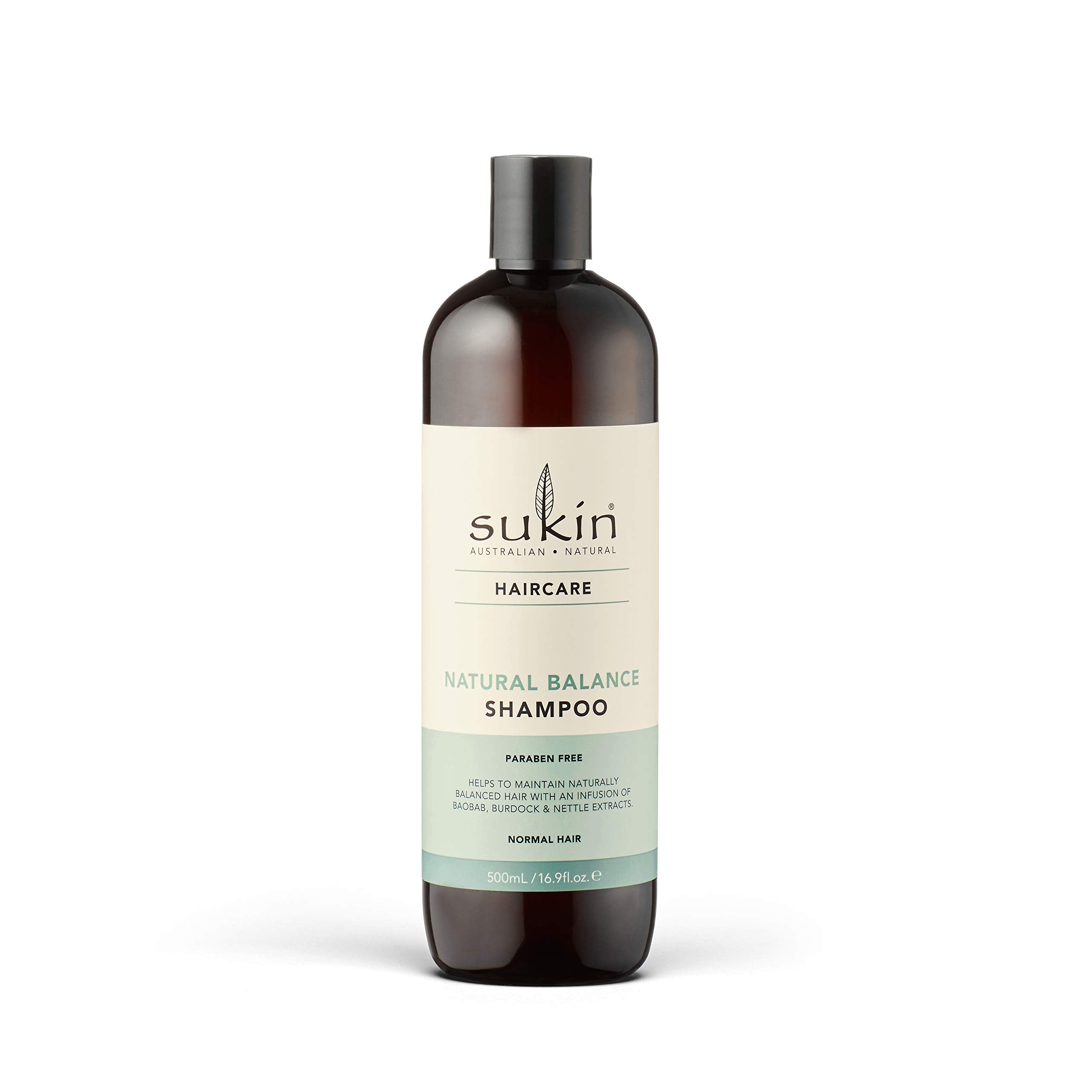 Sukin Natural Balance Shampoo bottle front for normal hair cleansing.