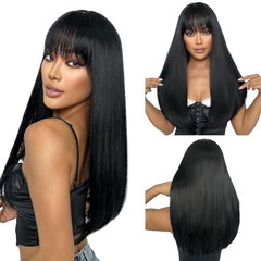 SUKRI black wig with soft-touch fibers stays comfortable for all-day use.