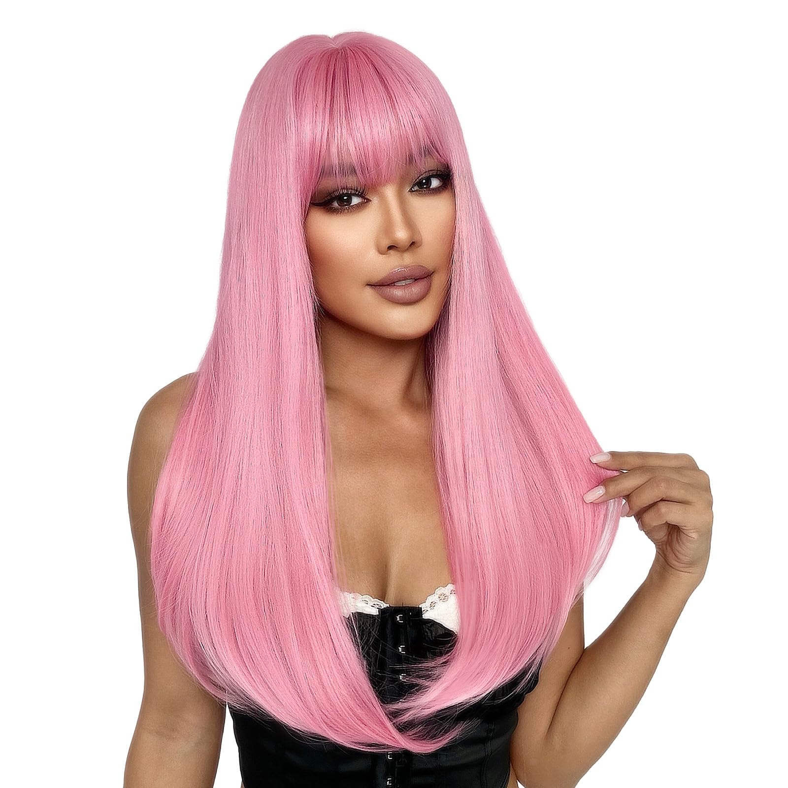 SUKRI pink wig with bangs bangs detail for face framing