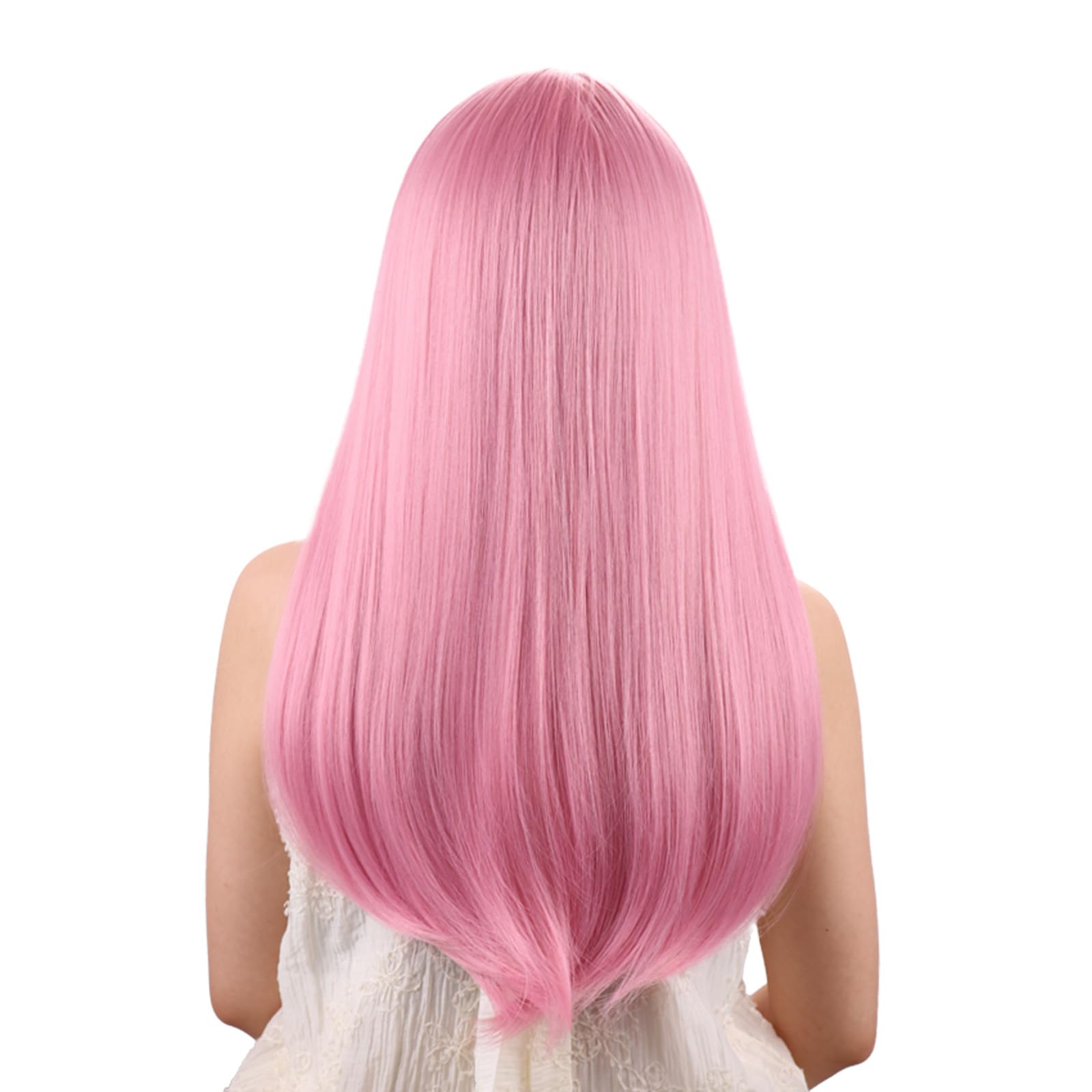 SUKRI pink wig with bangs fiber close-up showing heat-resistant fibers