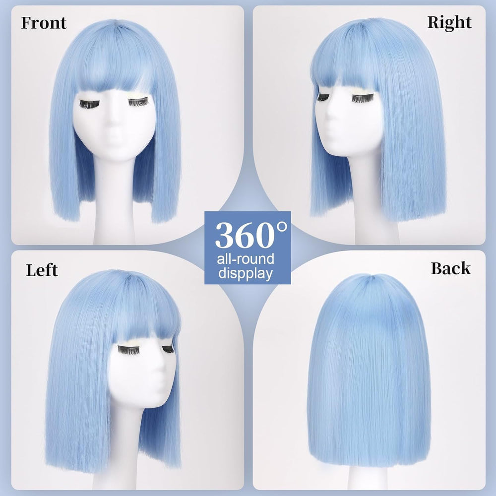 SUKRI short straight blue wig, shoulder-length, natural look and soft touch.