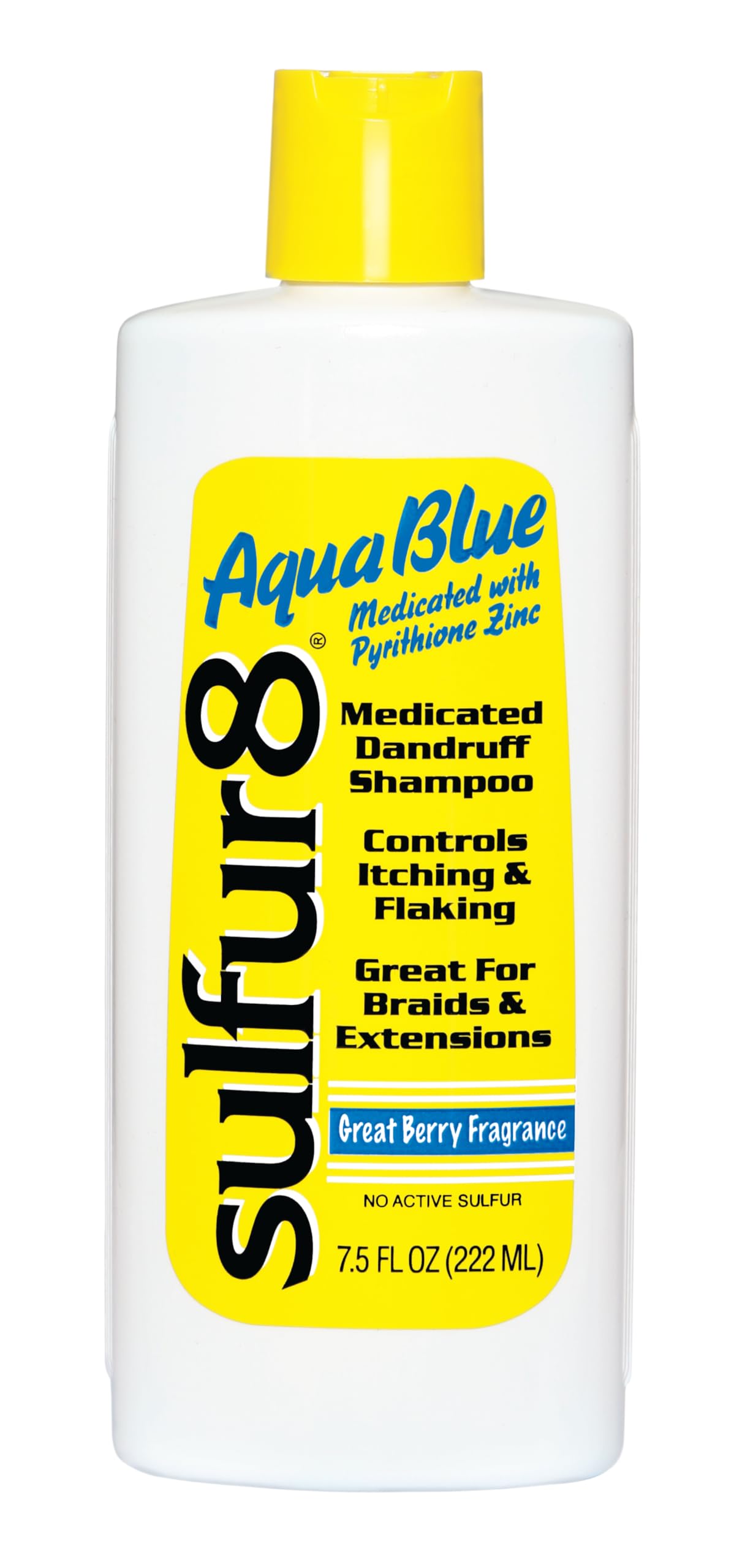 Sulfur 8 Aqua Blue shampoo bottle with berry scent for refreshing scalp care
