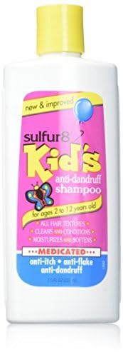 Sulfur 8 Kids anti-dandruff shampoo close-up on kid's hair for gentle cleansing.