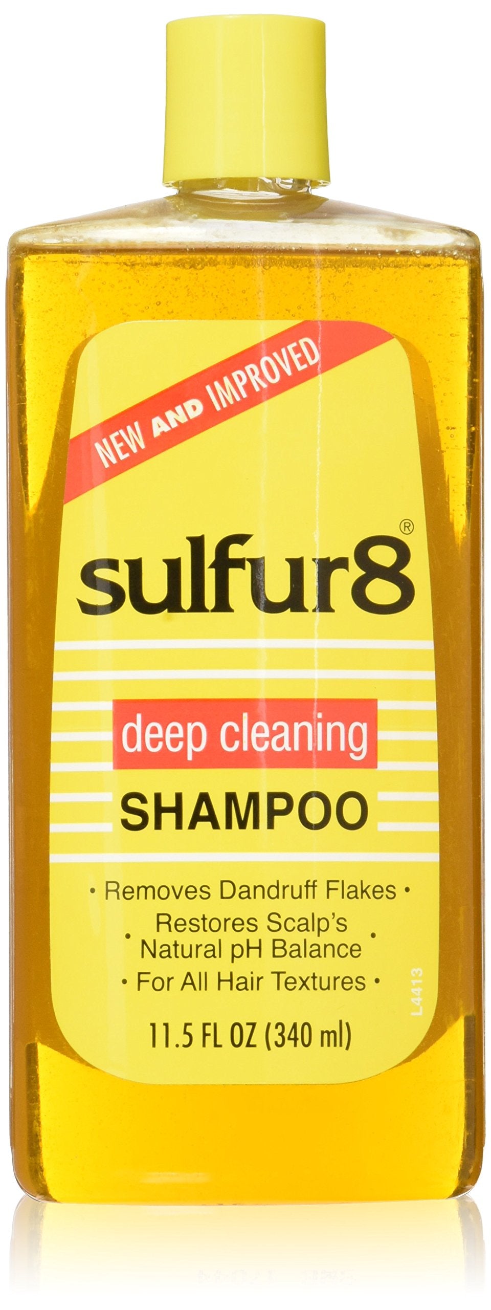 Sulfur 8 Medicated Shampoo bottle front highlighting scalp-cleansing and dandruff control benefits.