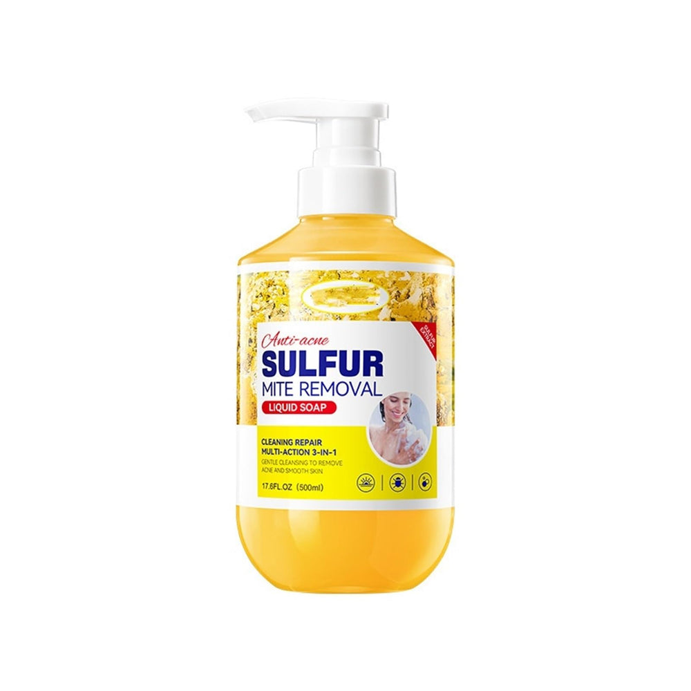 Sulfur Body Wash bottle on shelf showing gentle hydration for sensitive skin.