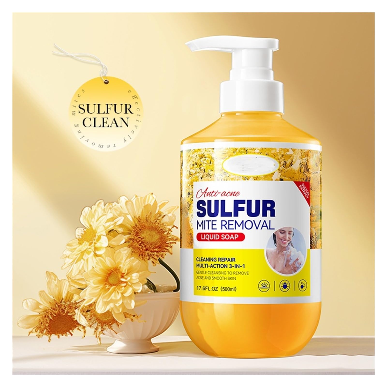 Sulfur Body Wash foam texture suggesting rich lather for cleansing.
