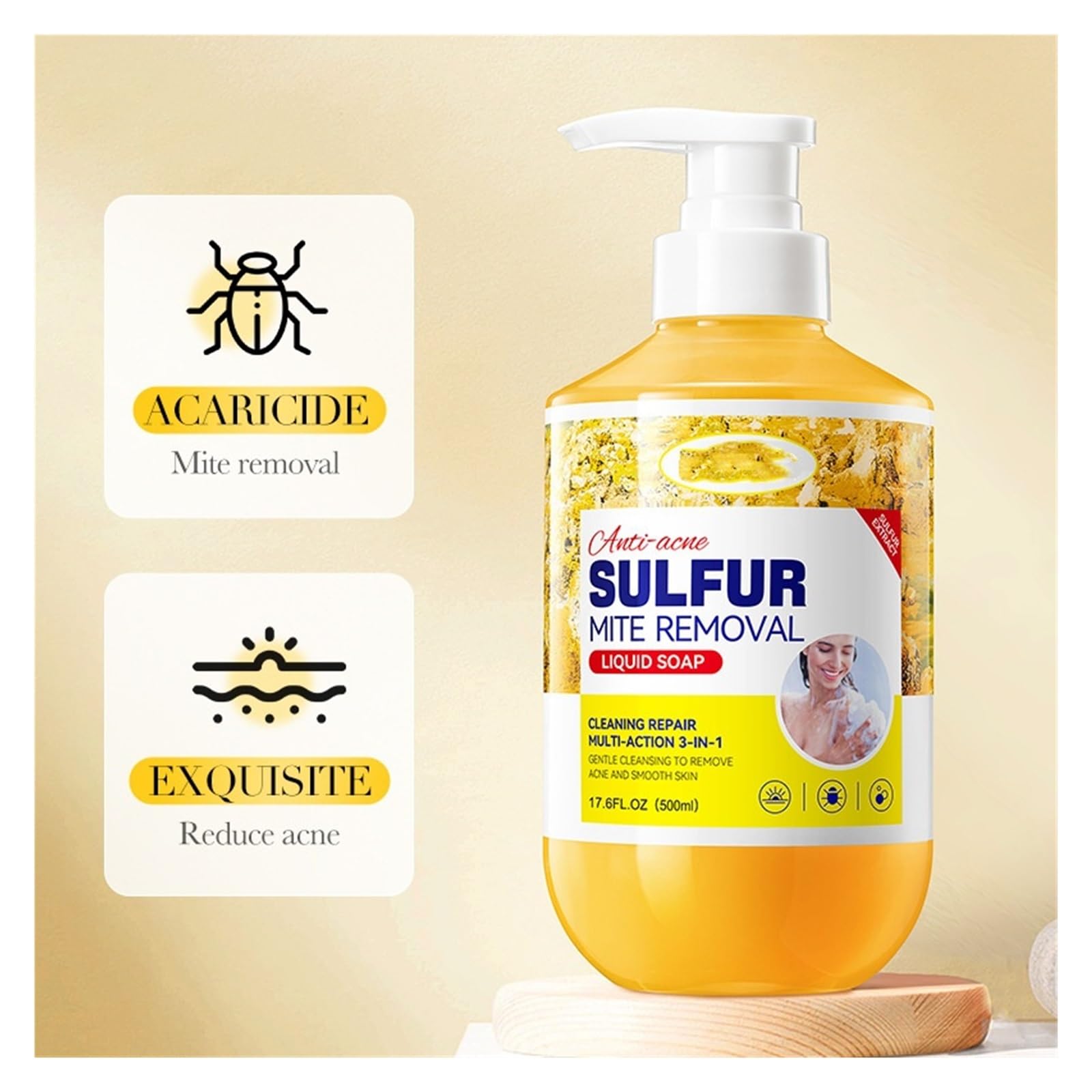 Sulfur Body Wash label close-up highlighting 500ml packaging.