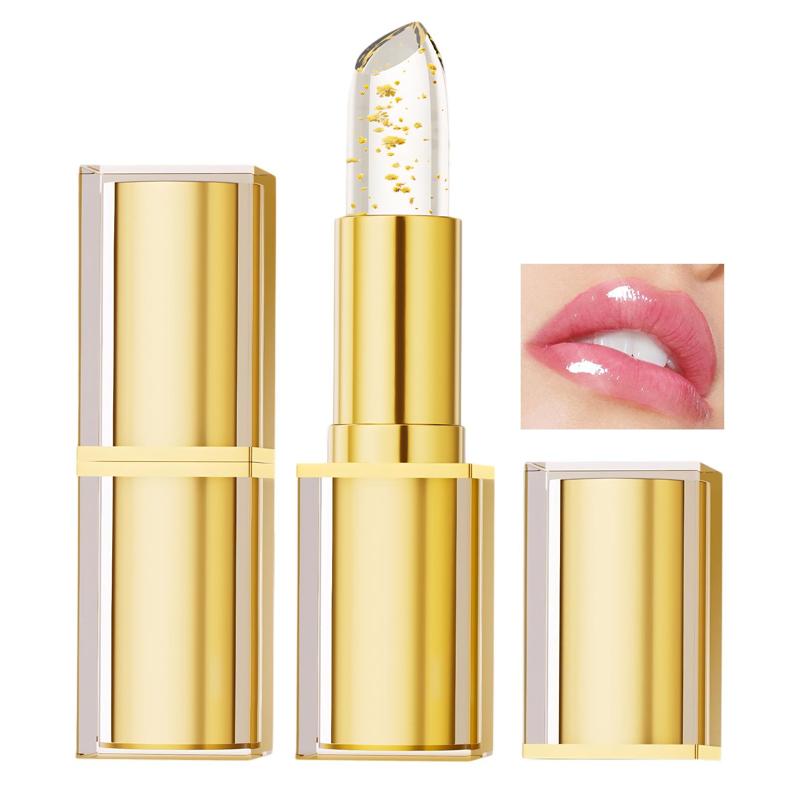 Sulily transferproof lipstick bottle with gold accents showing color changing effect