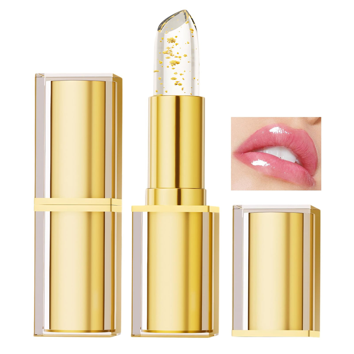 Sulily transferproof lipstick bottle with gold accents showing color changing effect