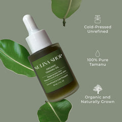 Sulina Shop Tamanu Oil label shows organic, cruelty-free certification.