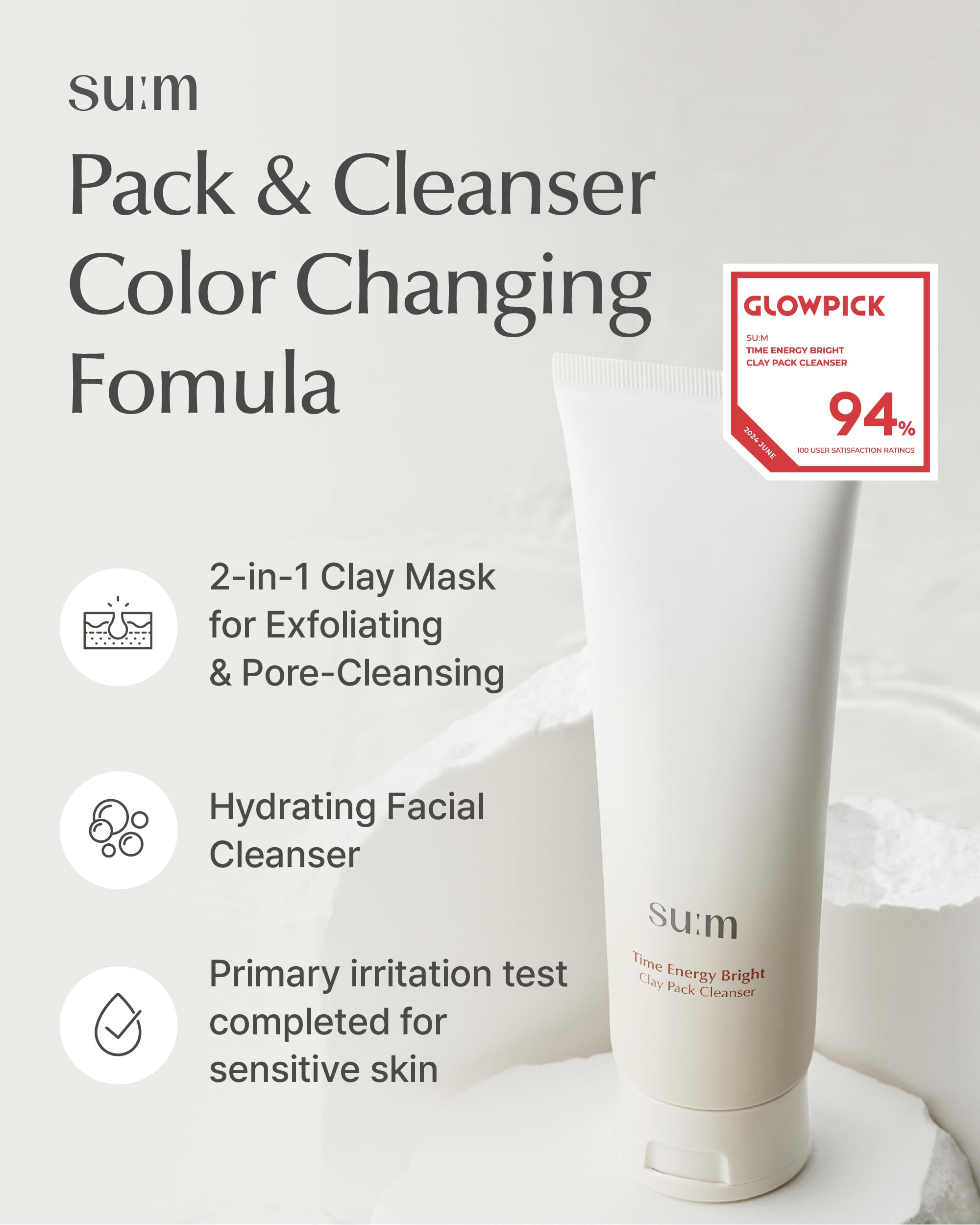 SU:M One Minute Clay Pack foam on hand shows gentle exfoliation.
