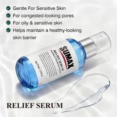 Sumax Relief Serum watery texture for fast absorption.