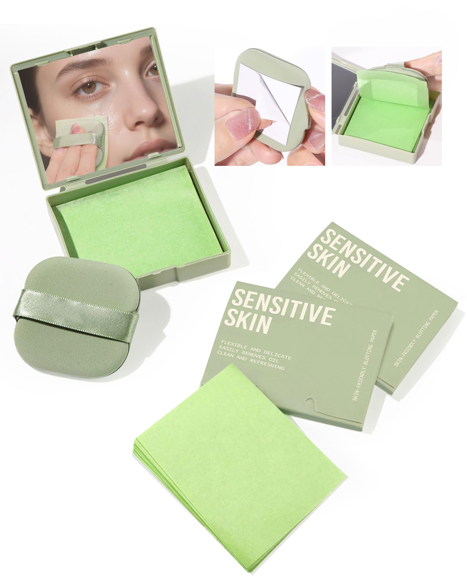 SUMEITANG 300 blotting sheets with mirror-puff set for quick shine control