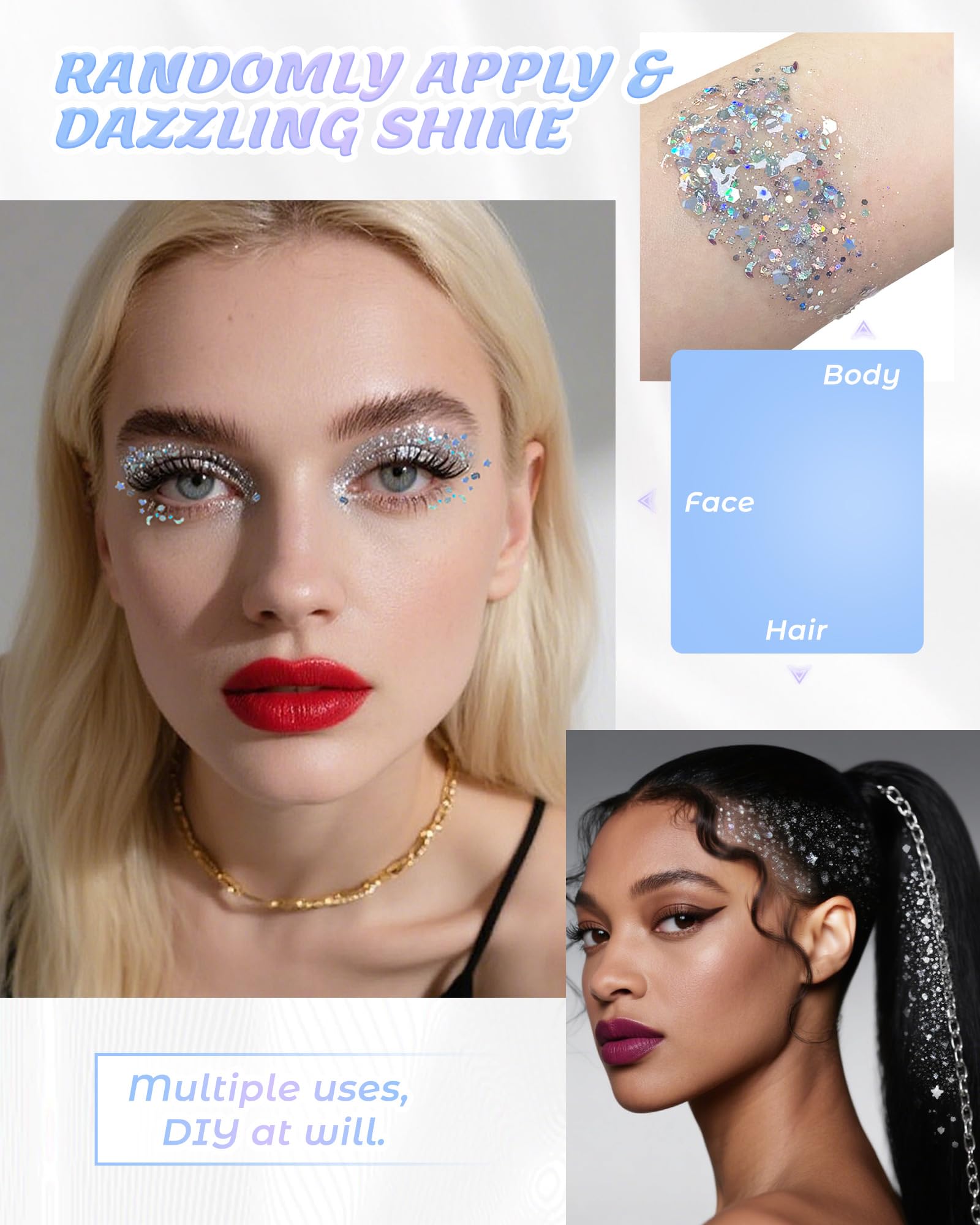 SUMEITANG glitter gel blue adds iridescent highlight to eyes