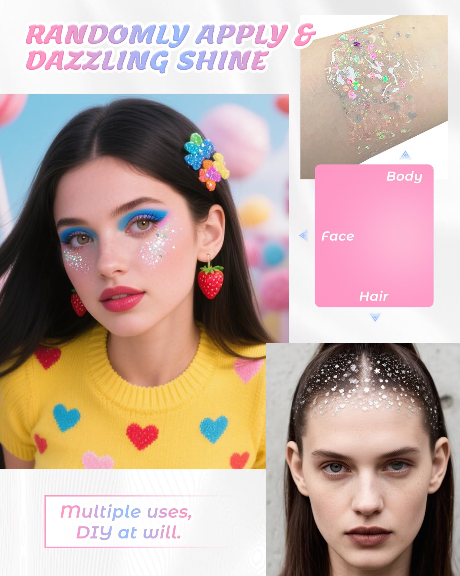 SUMEITANG glitter gel collarbone-highlight emphasizes a luminous decolletage.