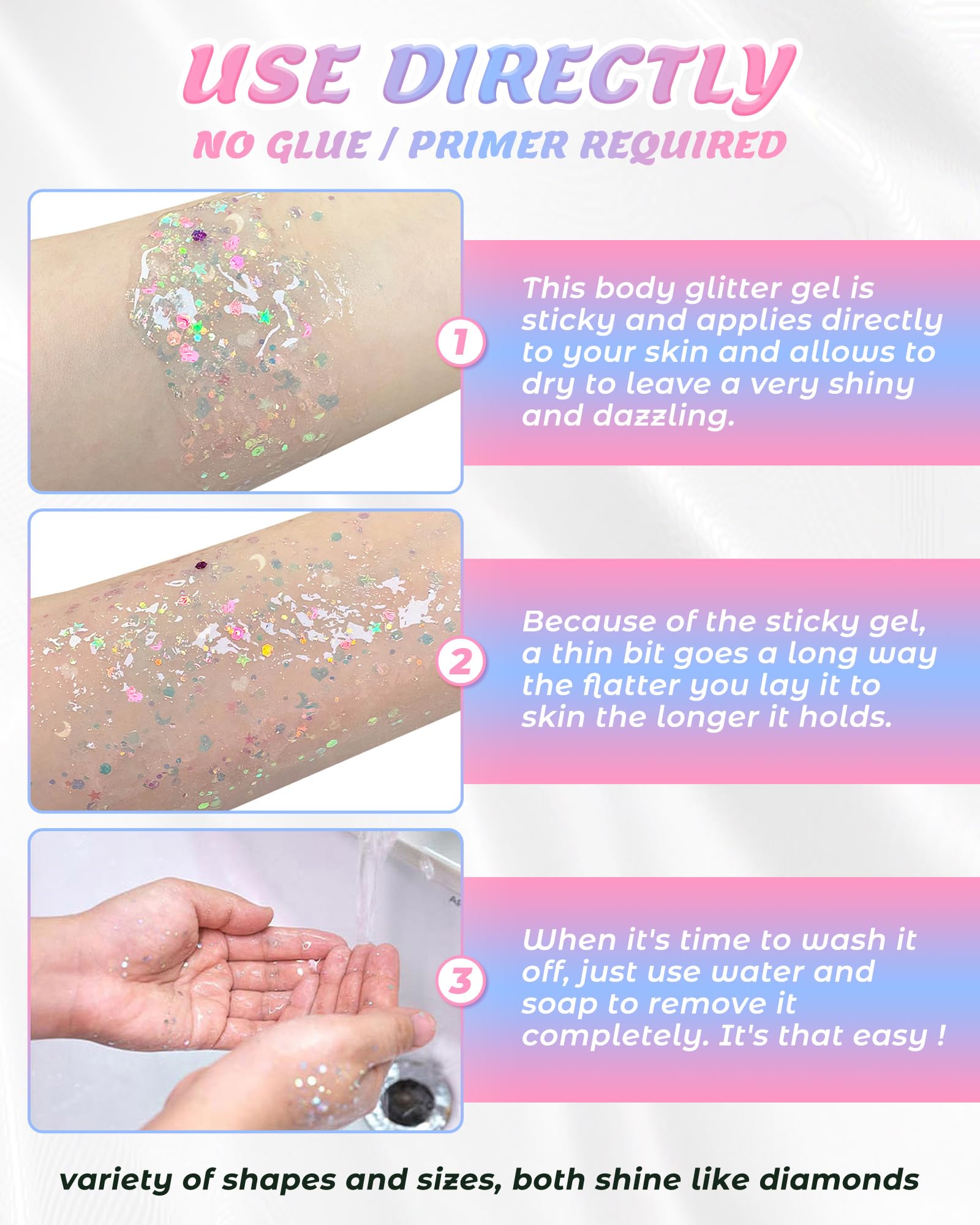 SUMEITANG glitter gel hair-sparkle softens strands with subtle, shimmering flair.