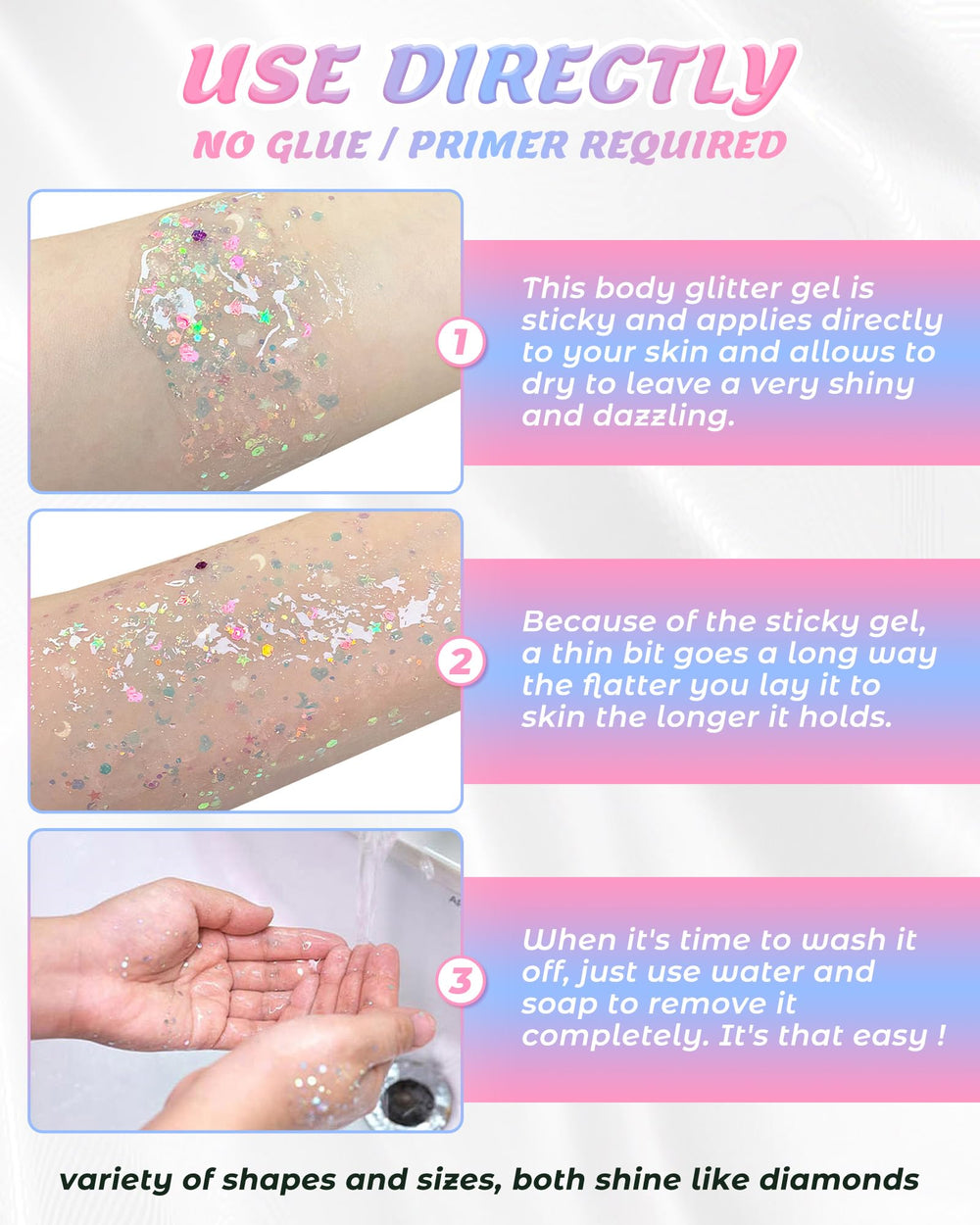 SUMEITANG glitter gel hair-sparkle softens strands with subtle, shimmering flair.