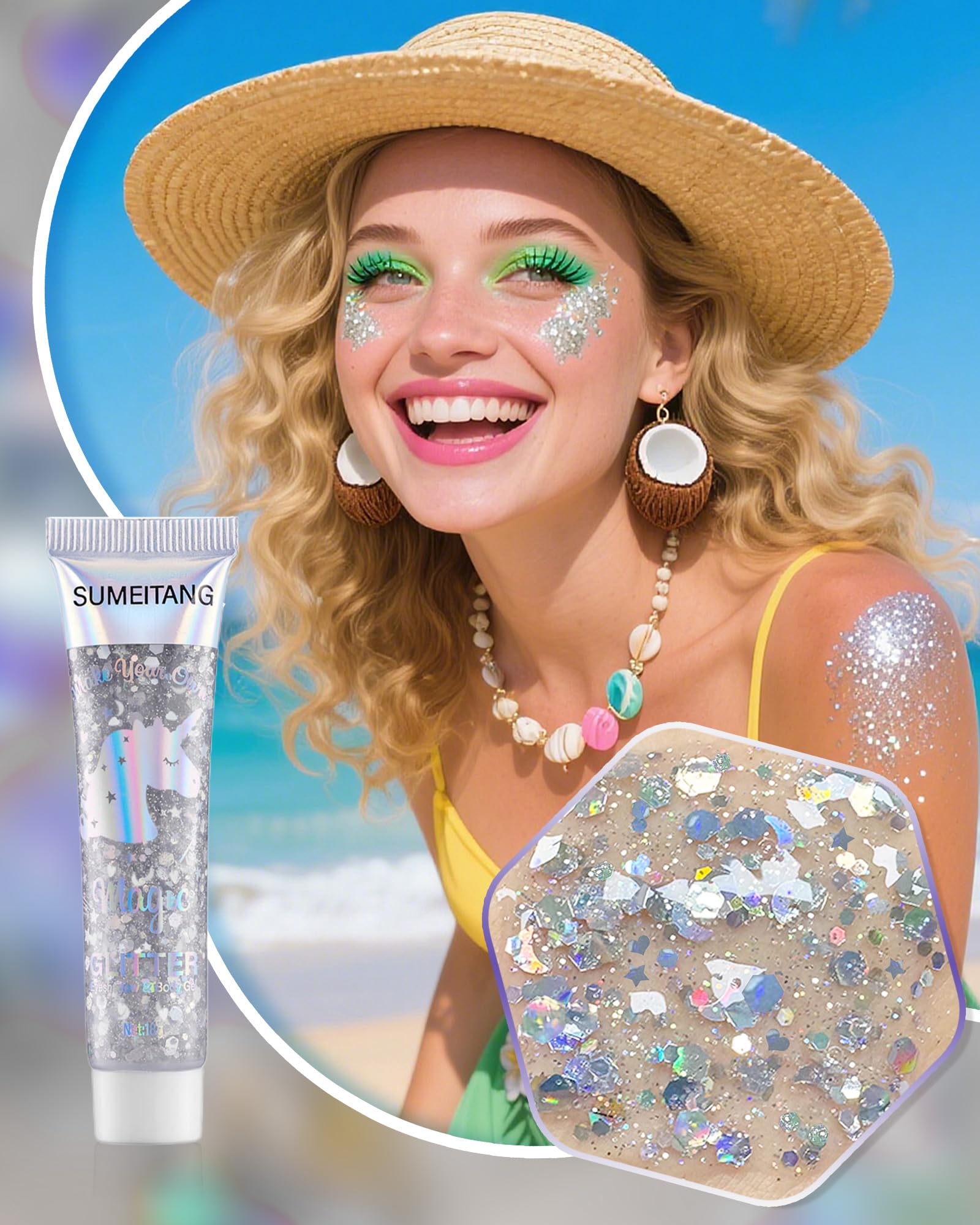 SUMEITANG glitter gel silver creates holographic shine for nightlife looks