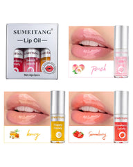 SUMEITANG Honey lip oil swatch reveals translucent gloss and nourishment.