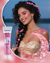 SUMEITANG pink glitter gel on the body adds stage sparkle