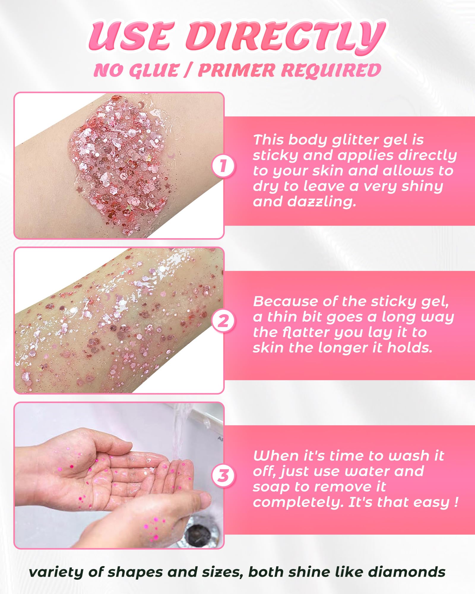 SUMEITANG pink glitter gel on collarbones highlights light catching curves