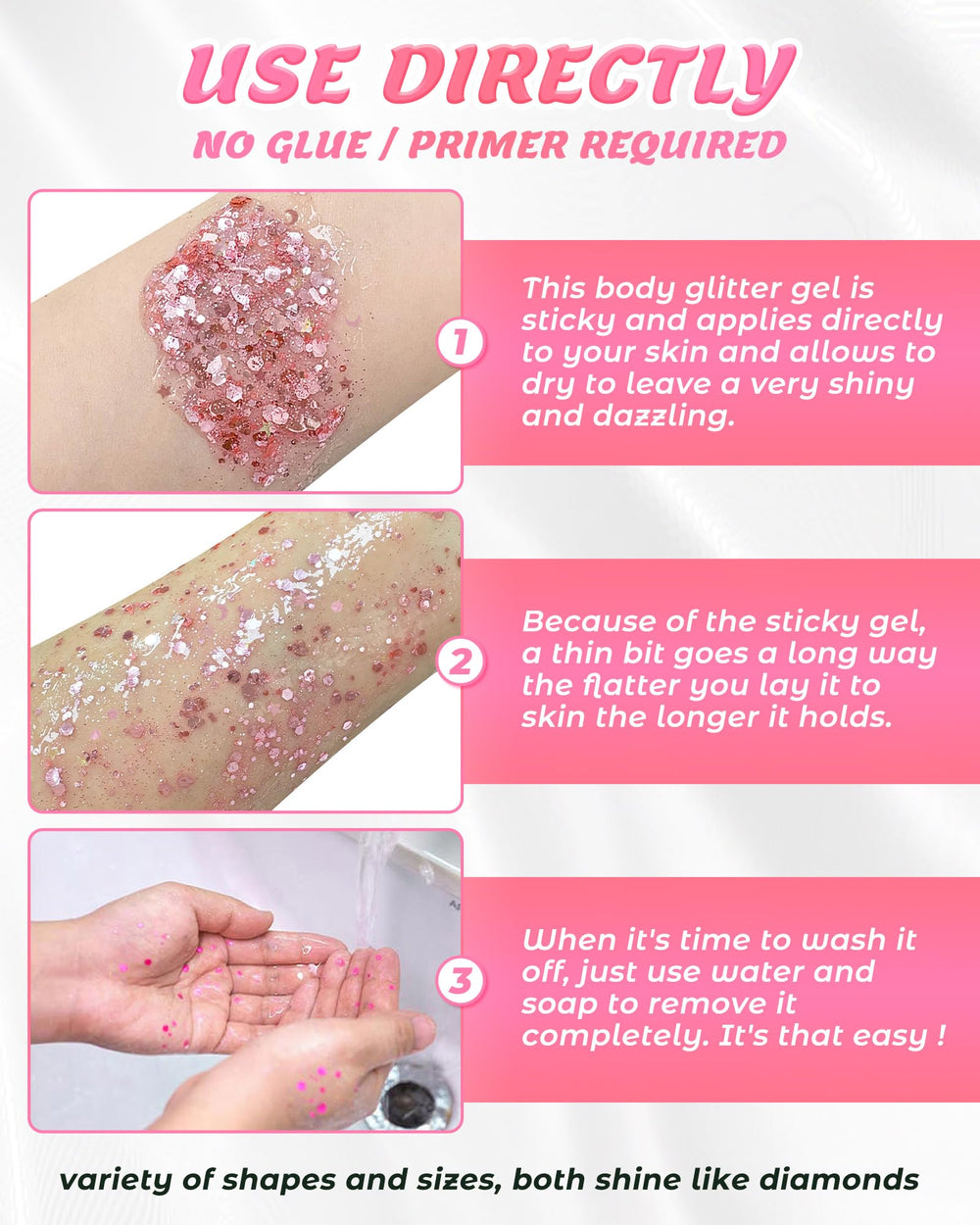 SUMEITANG pink glitter gel on collarbones highlights light catching curves