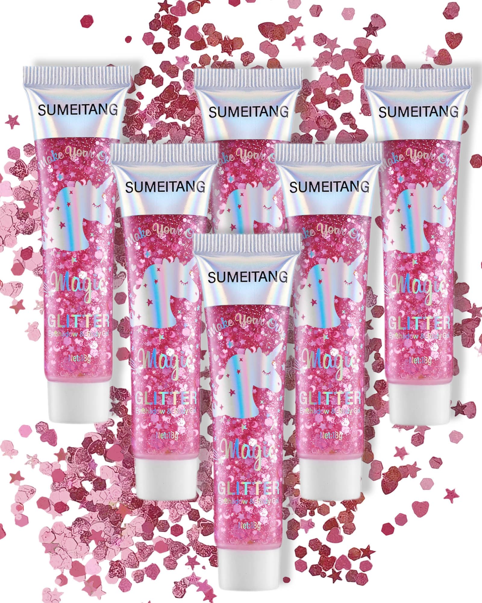 SUMEITANG pink glitter gel on the face for bold festival shine