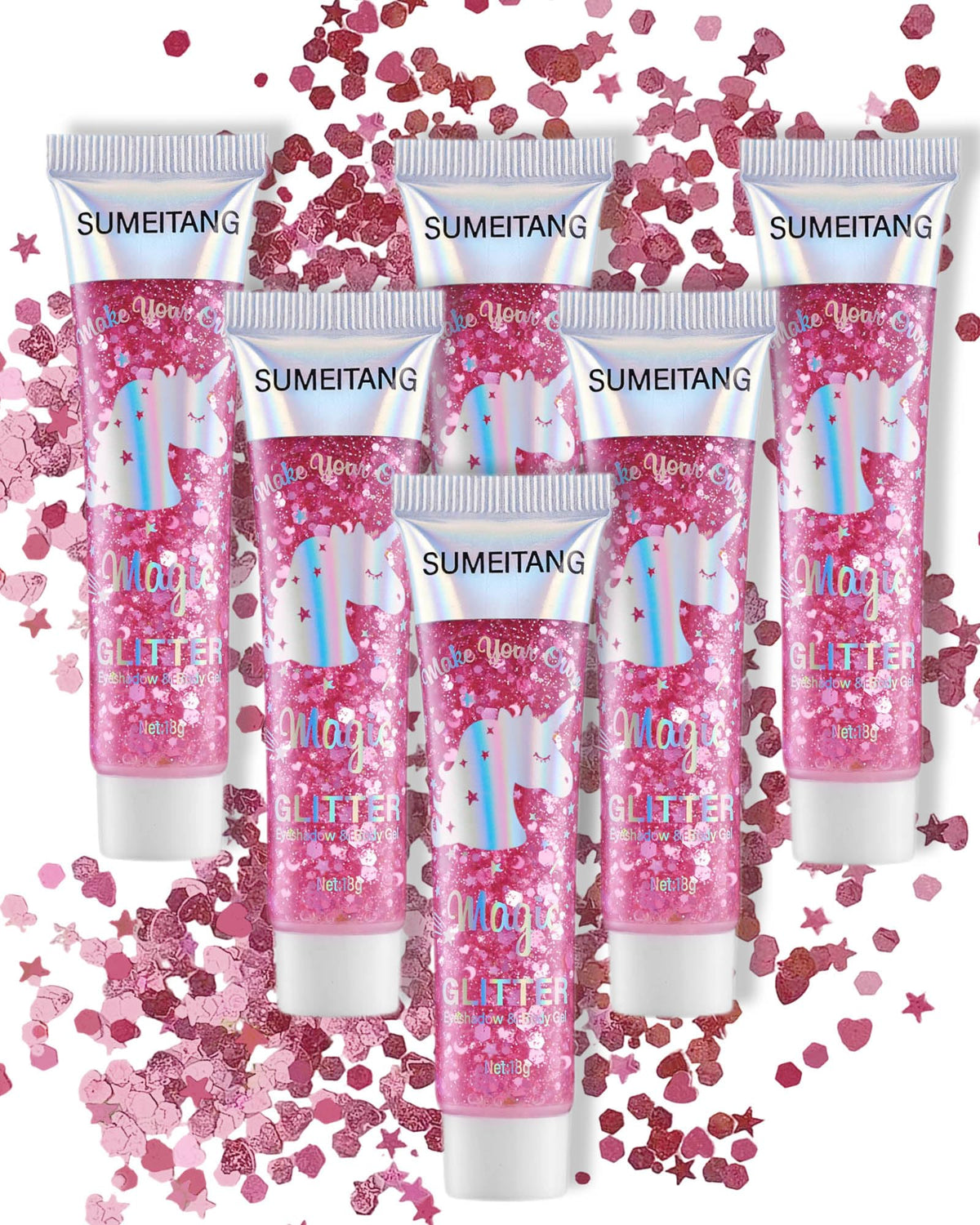 SUMEITANG pink glitter gel on the face for bold festival shine