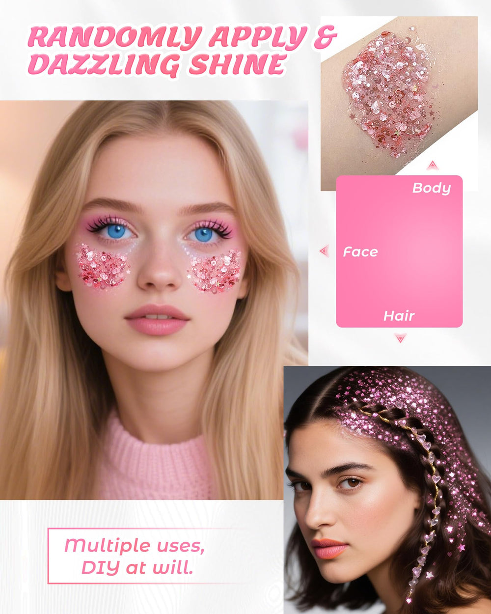 SUMEITANG pink glitter gel on nails completes coordinated glam