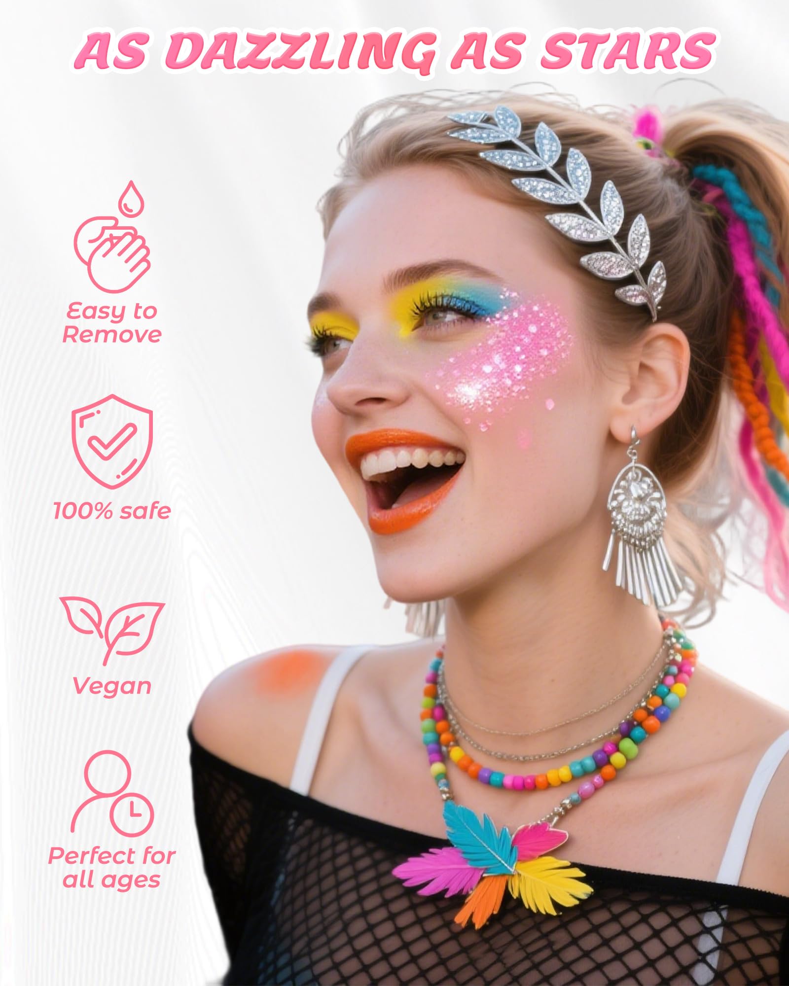SUMEITANG pink glitter gel party look boosts shine and confidence