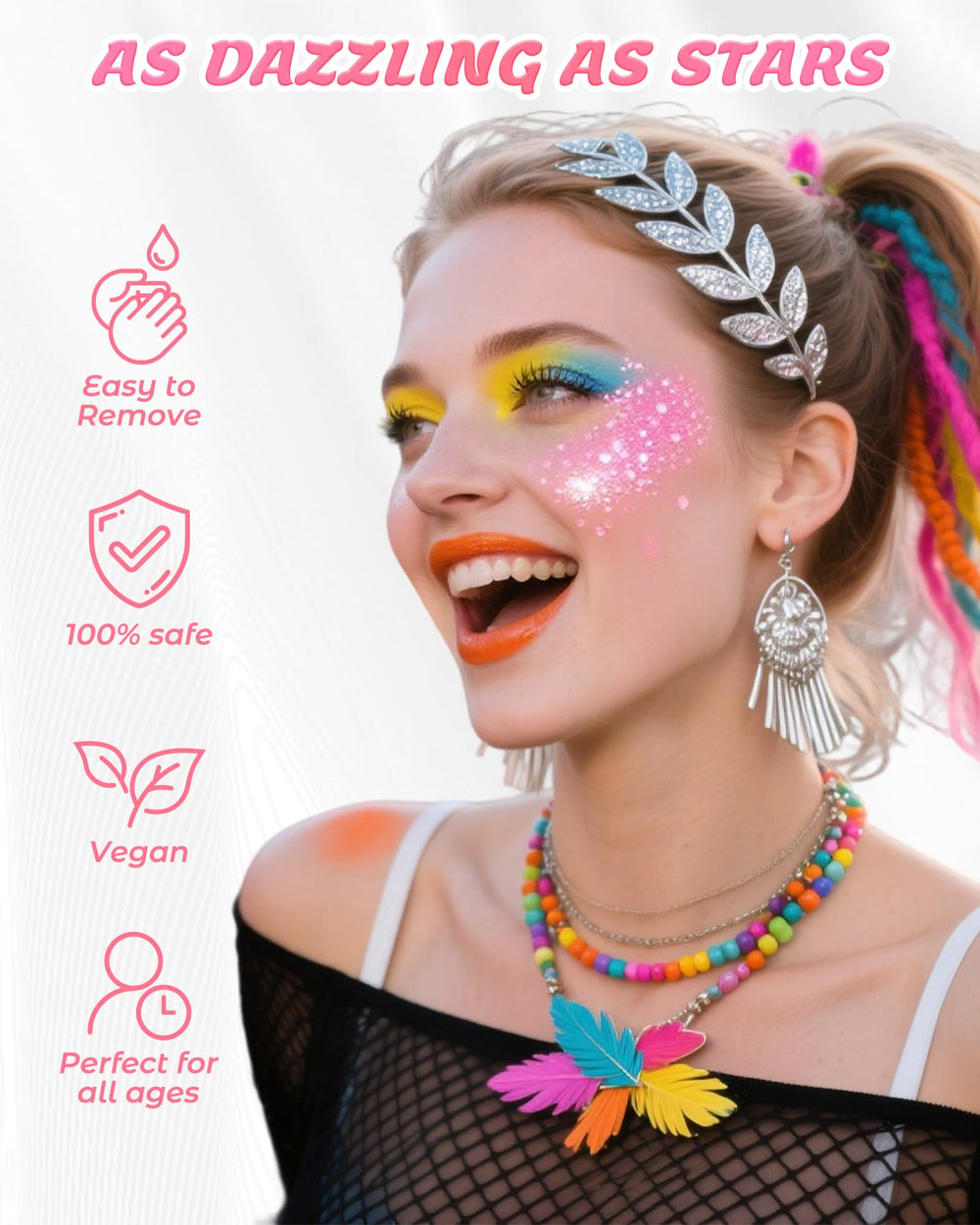 SUMEITANG pink glitter gel party look boosts shine and confidence