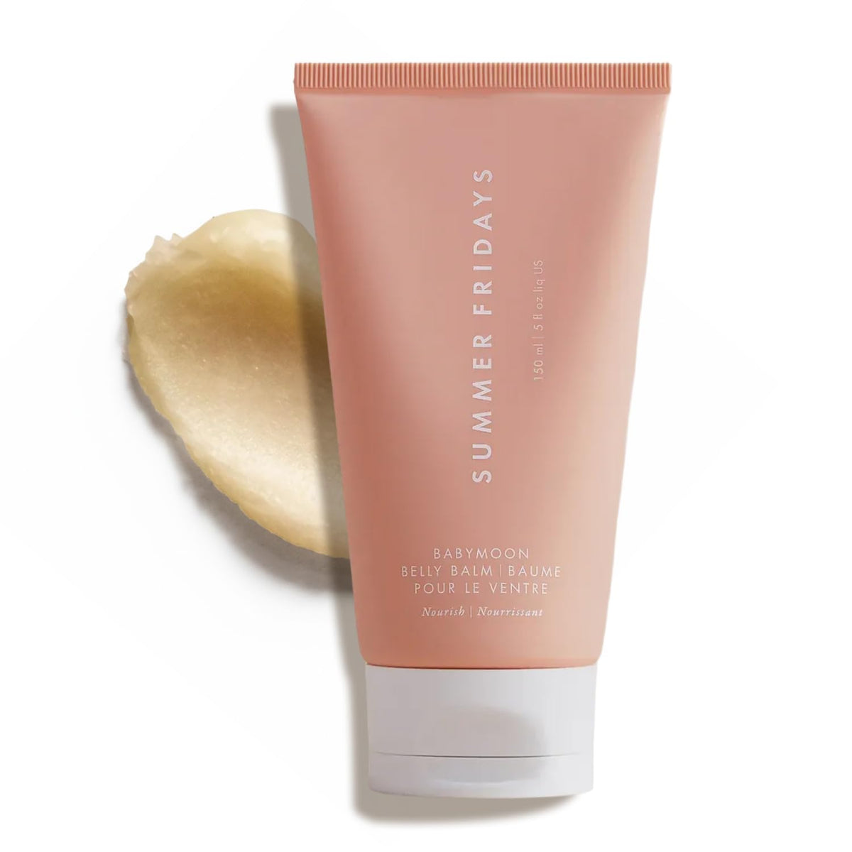 Summer Fridays Babymoon Belly Balm tube shows smooth application and nourishing hydration