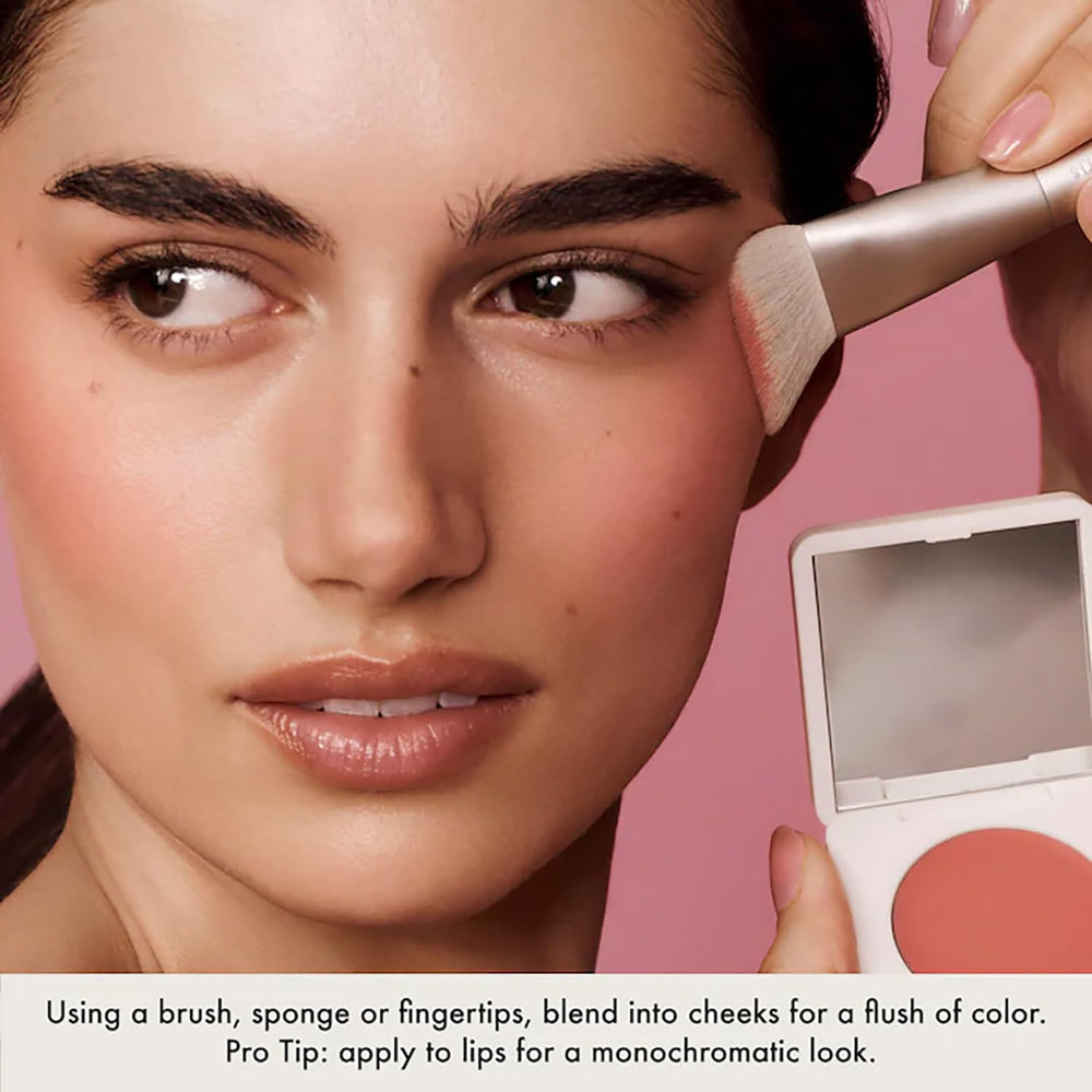 Summer Fridays Blush Butter Balm brush application for seamless blending.
