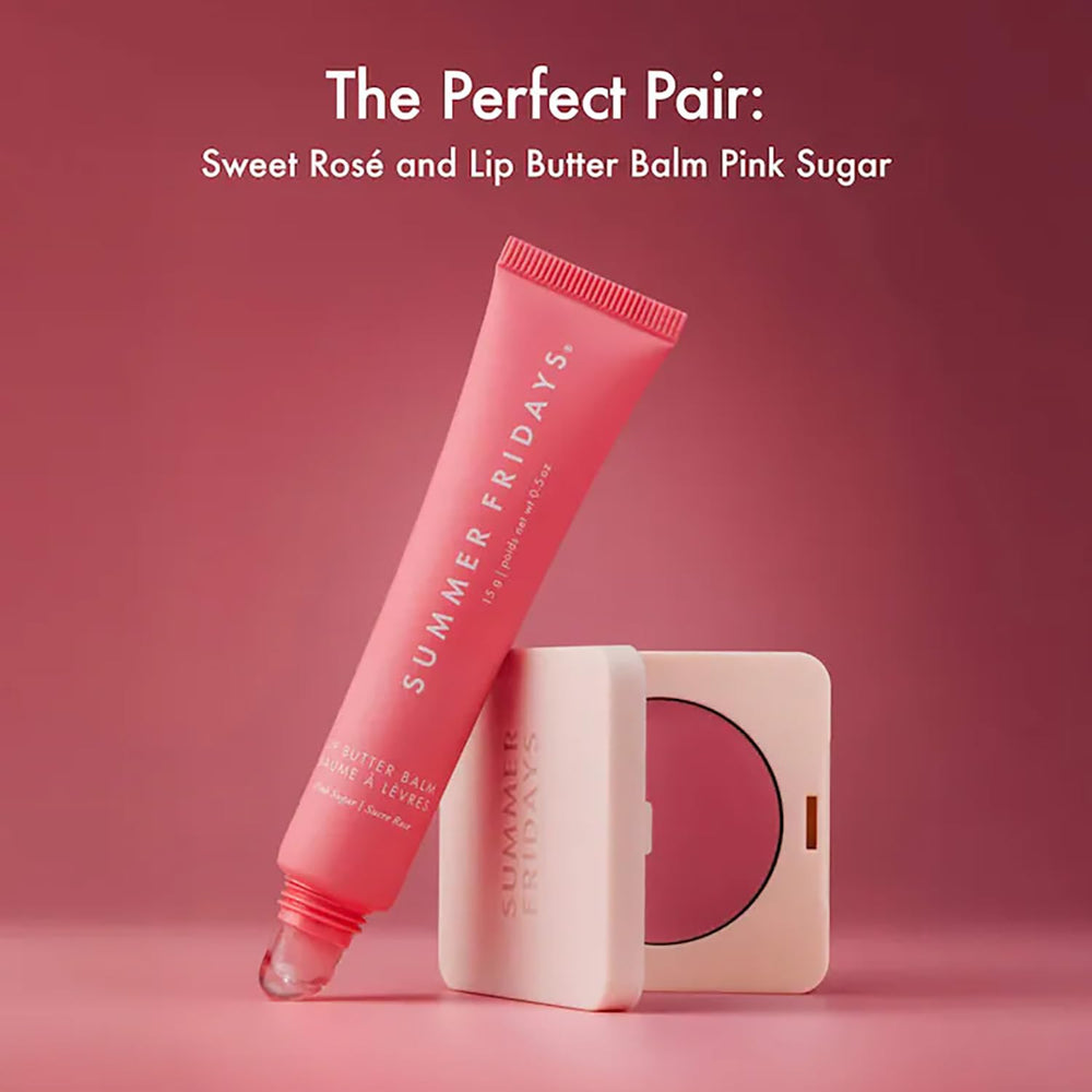 Summer Fridays Blush Butter Balm ingredients display with ceramides and shea benefits.