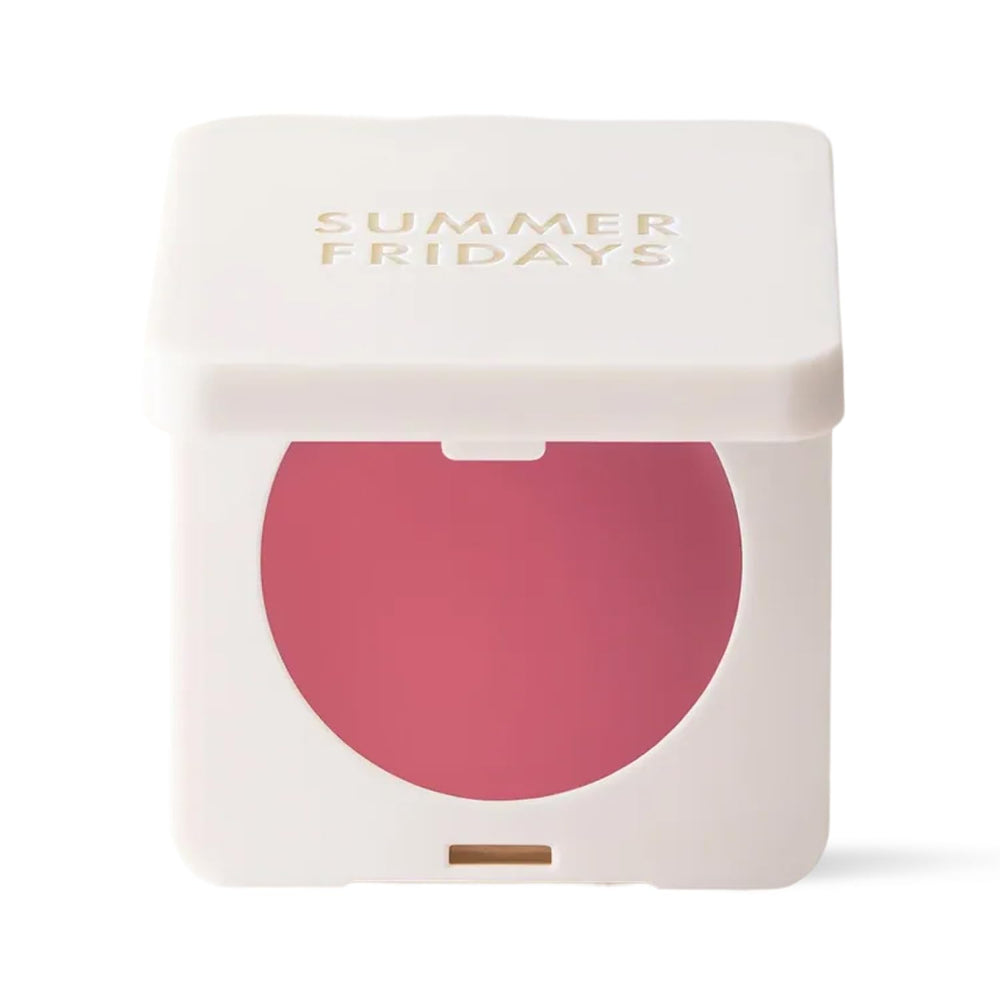 Summer Fridays Blush Butter Balm jar closeup showing creamy texture for dewy color.