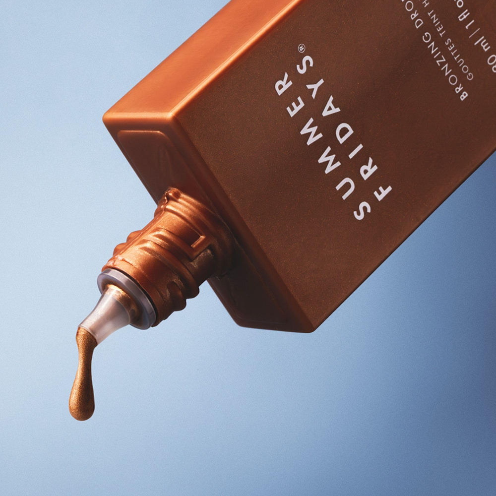 Summer Fridays Bronzing Drops delivers a golden glow with dewy finish.