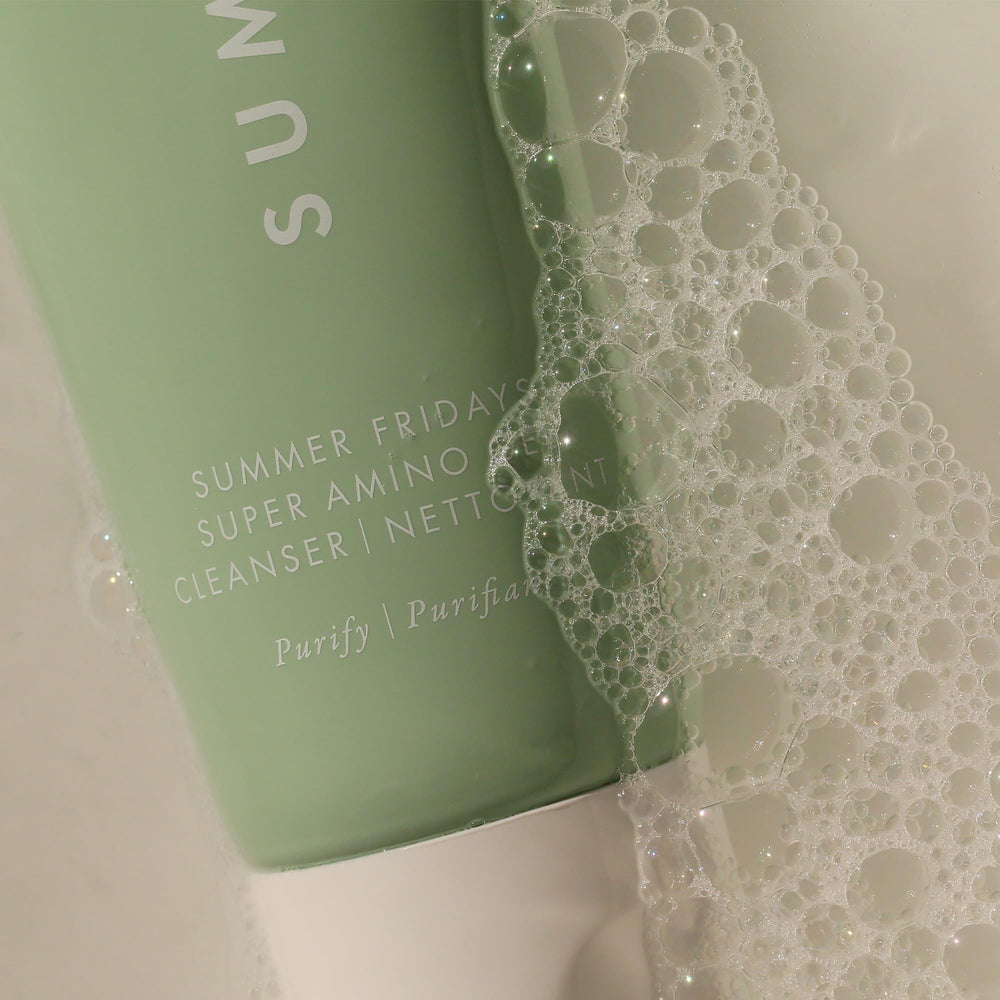 Gentle daily cleansing with Summer Fridays Super Amino Gel Cleanser for refreshed skin