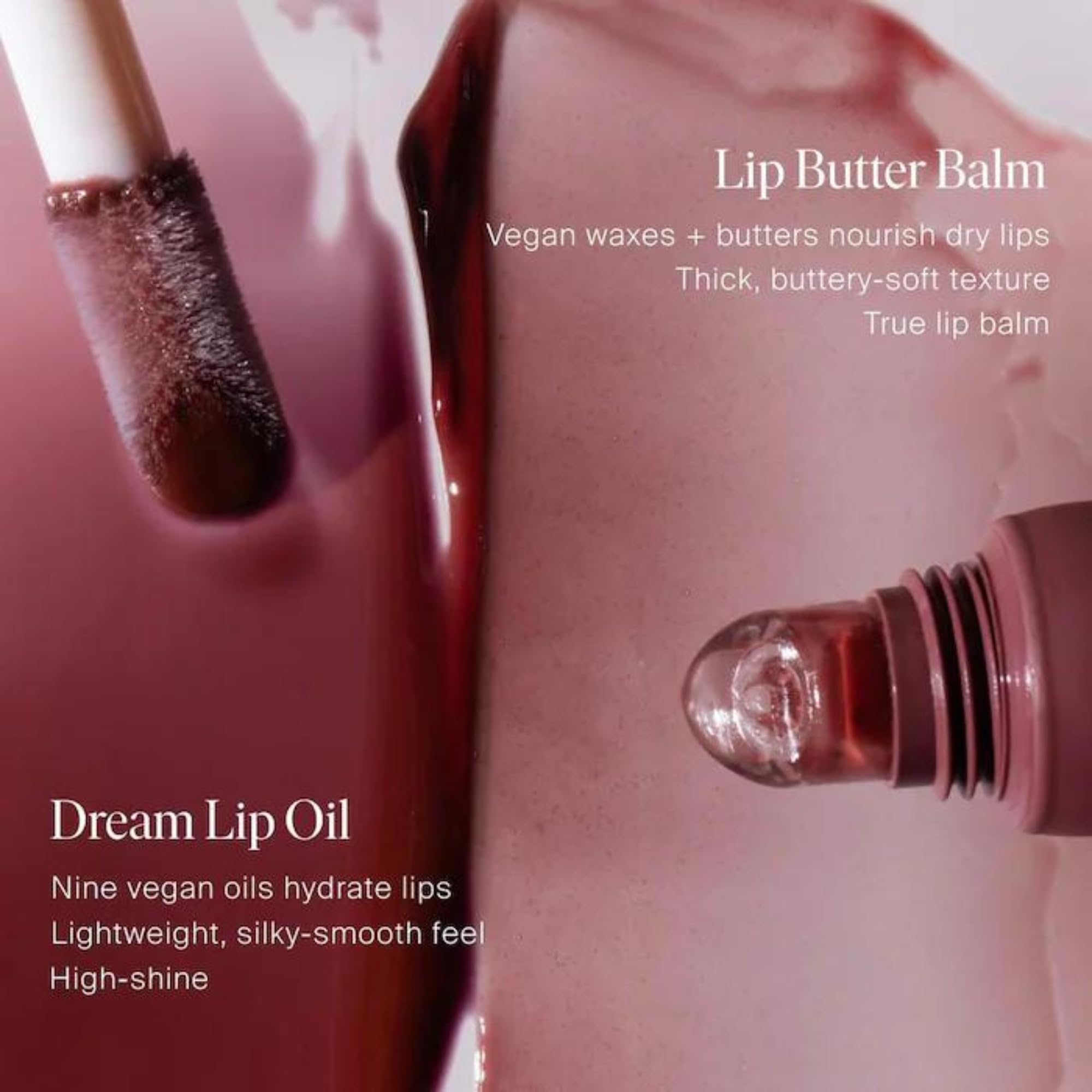 Vanity shot with tube beside rose-toned makeup for cohesive look