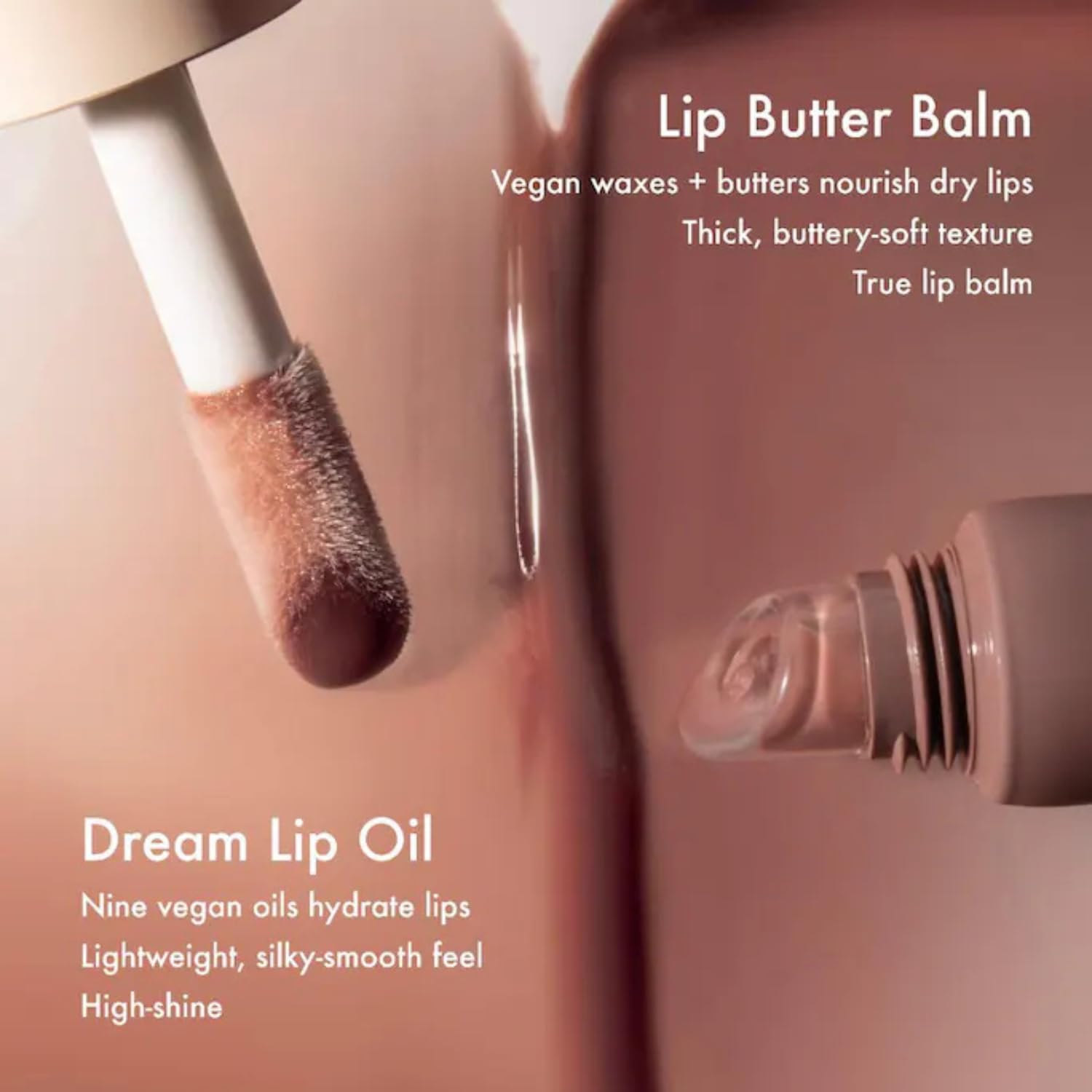 Summer Fridays Dream Lip Oil swatch in warm beige shade.